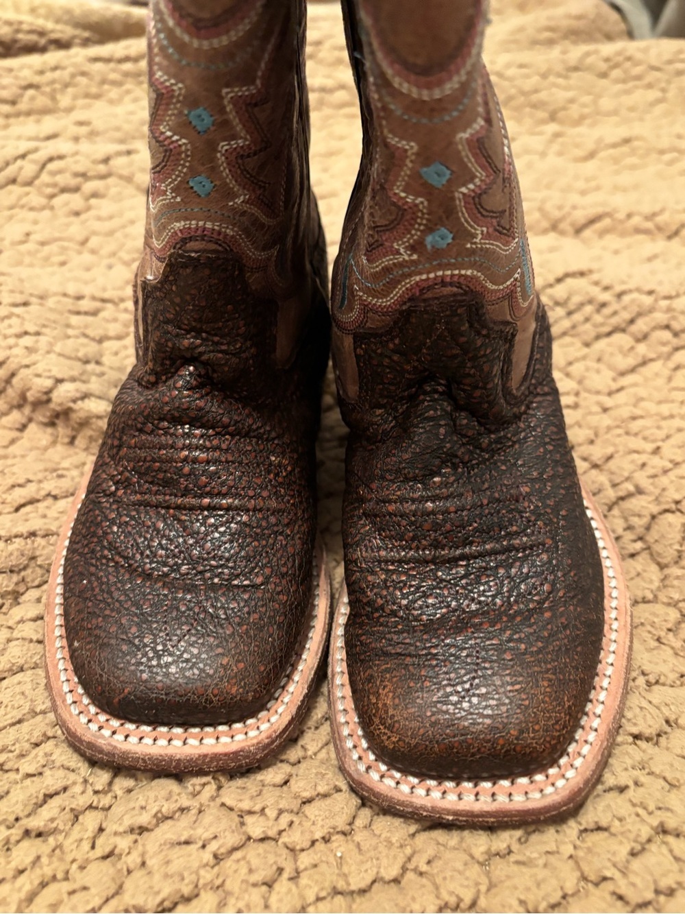 Old West BSC 1819 kids unisex Western Cowboy Boots w/ Blue Stitching 8.5 - Picture 6 of 7